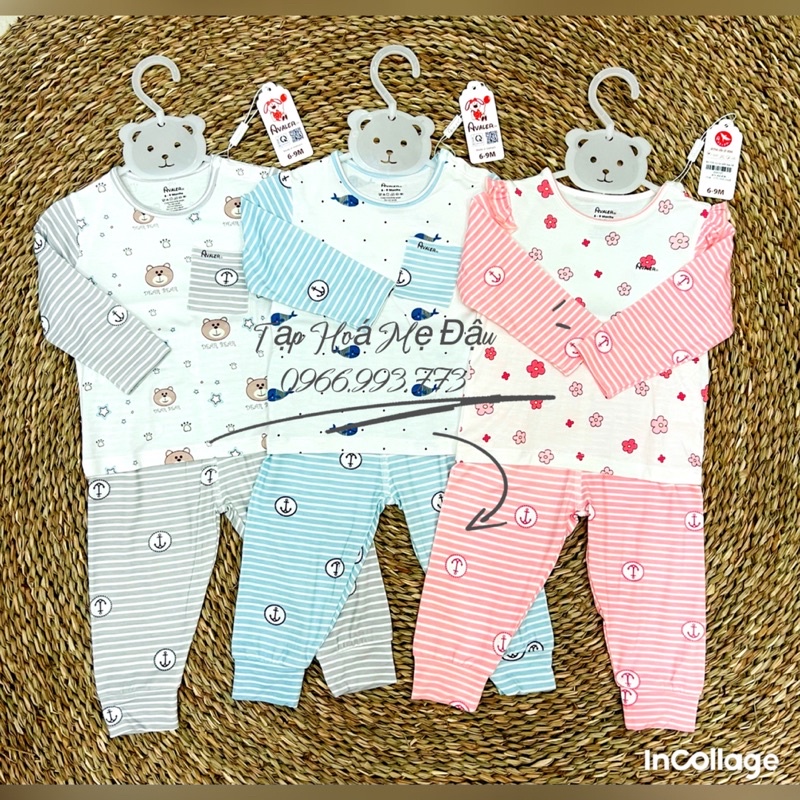 Bộ Avaler dài tay thu đông cho bé chất liệu sợi tre