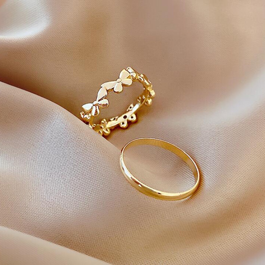 Bộ 2 Nhẫn Cưới Bằng Thép Không Gỉ Mạ Vàng Hình Bướm Phong Cách Hàn Quốc Sang Trọng Thời Trang Dành Cho Nữ