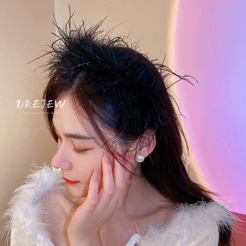 DREJEW Cài tóc dongdaemun hình đầu lâu lông vũ phong cách Hàn Quốc