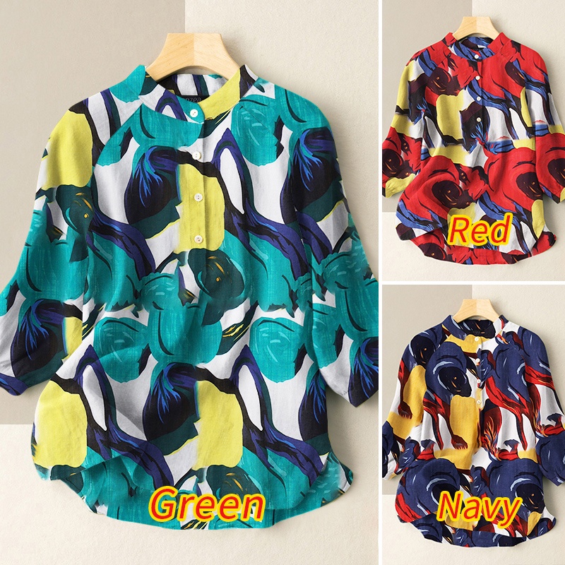 Áo kiểu ZANZEA cổ tròn tay 3/4 in hoạt hình vintage cho nữ