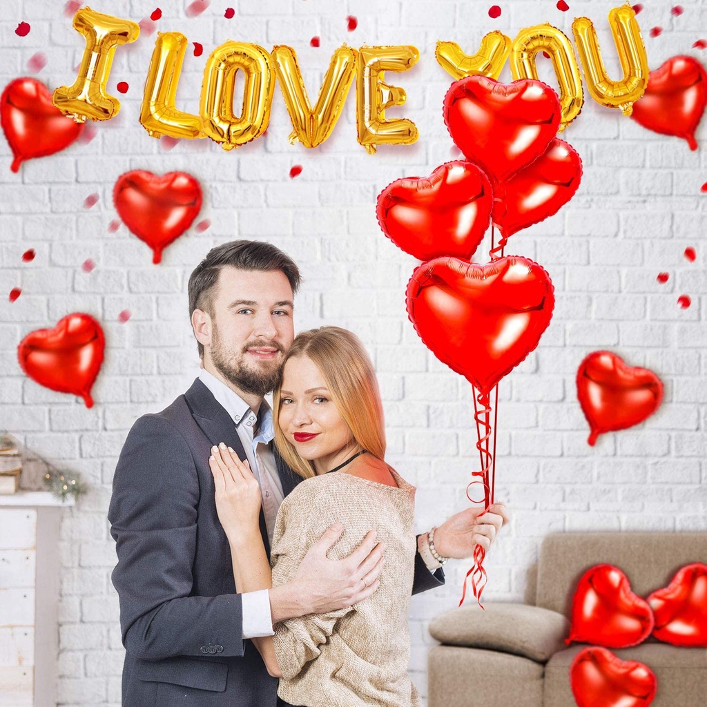 Set bong bóng tráng nhôm chữ I LOVE YOU trang trí tiệc