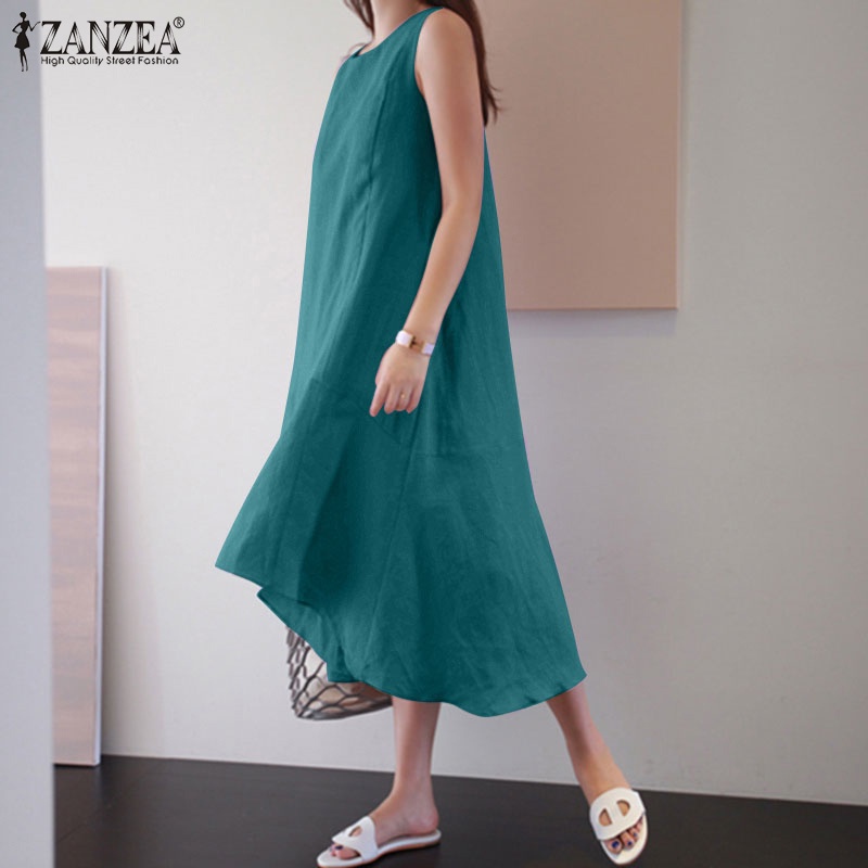 Đầm midi ZANZEA không tay cổ tròn dáng rộng thời trang cho nữ