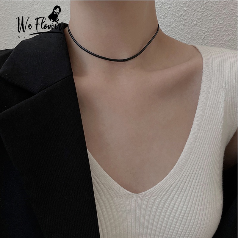 Vòng cổ choker We Flower da PU màu đen phong cách đường phố cho nữ