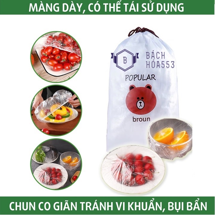 Set 100 màng bọc thực phẩm đa năng có chun có dãn họa tiết gấu