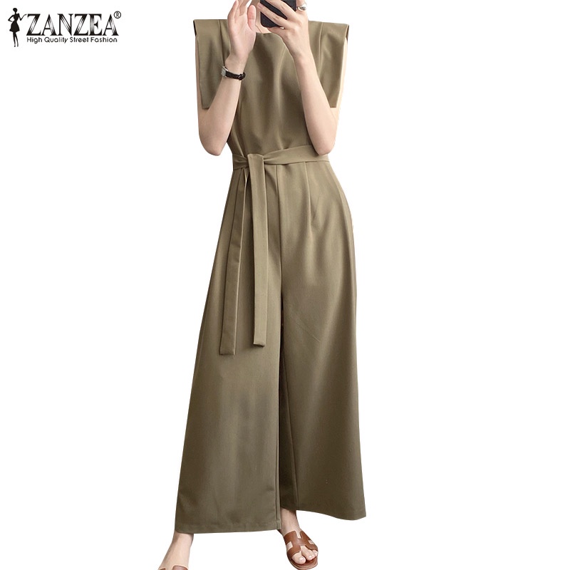 ZANZEA Áo liền quần Ống Rộng Không Tay Màu Trơn Thời Trang Cho Nữ
