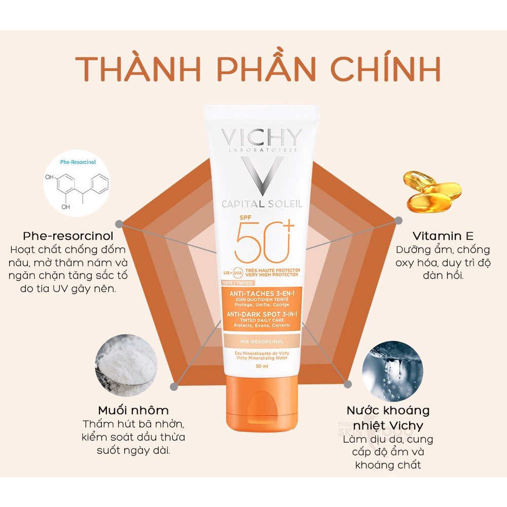 Kem Chống Nắng Giảm Thâm Nám Vichy Capital Soleil Anti-Dark Spot 3 In 1 50ml