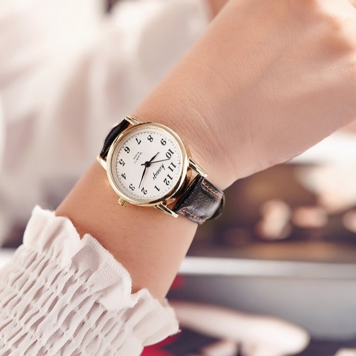 Đồng hồ thời trang nam nữ Káiqi KSQ03 dây da mềm, mặt số cổ điển dể dàng xem giờ