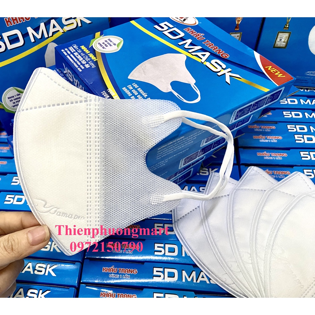 Combo 10 hộp Khẩu trang 5D FAMAPRO 3 lớp kháng khuẩn