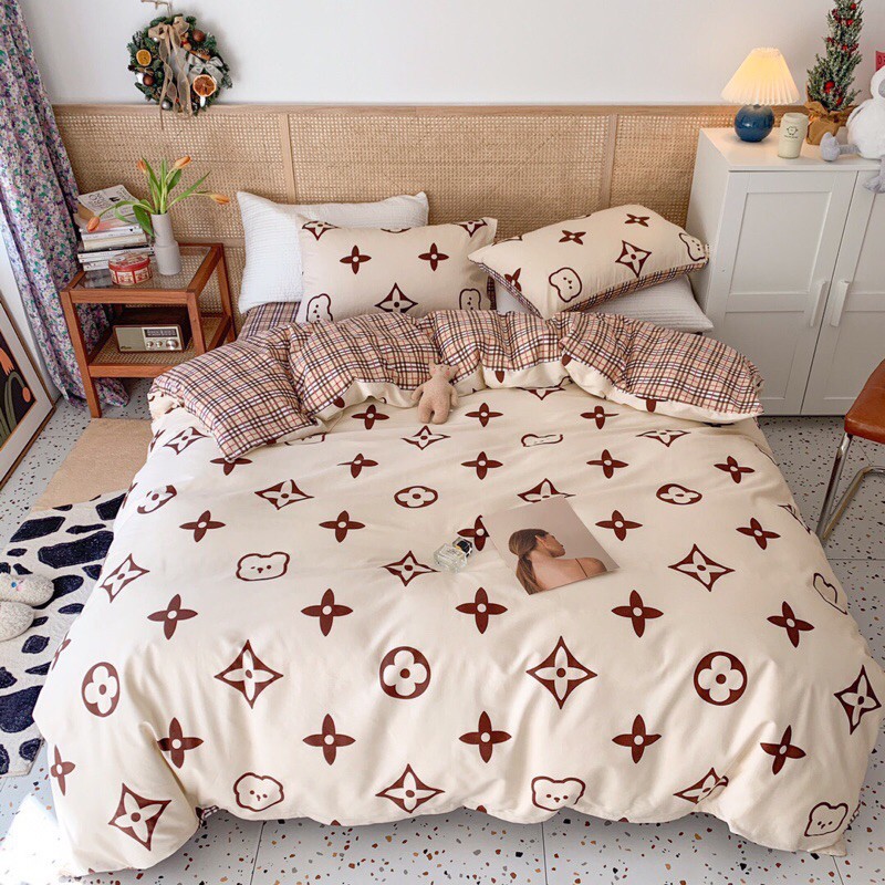 Bộ Chăn Ga Gối Cotton Living - 100% Cotton Hoạ Tiết Trái Tim