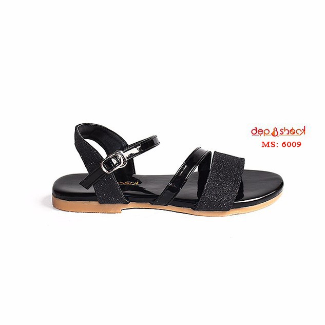 Sandal nữ bigsize quai ngang ánh kim đế bằng MS 6009