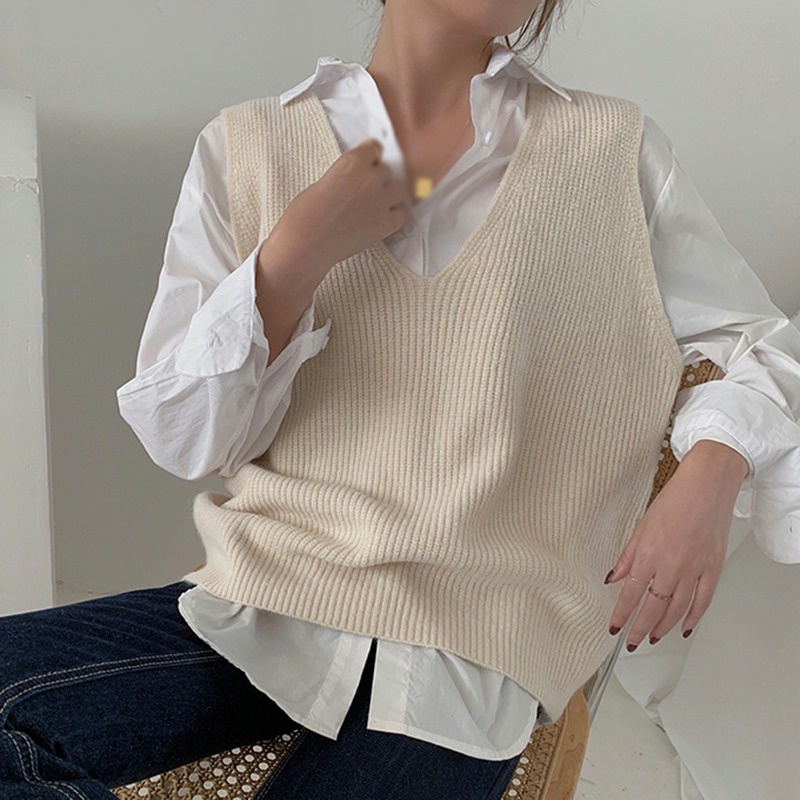 Áo sweater nữ dệt kim cổ chữ V dáng rộng plus size thời trang mùa xuân