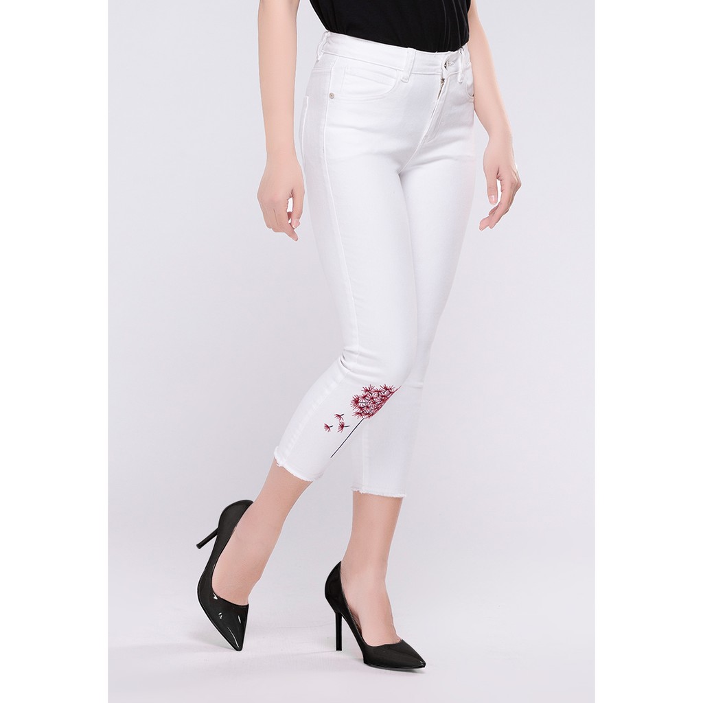 [Mã FAMALLT5 giảm 15% đơn 150k] 91 ANINETYONE - Quần Jeans Nữ Skinny Thêu Hoa A91 JEANS 803 (Trắng)