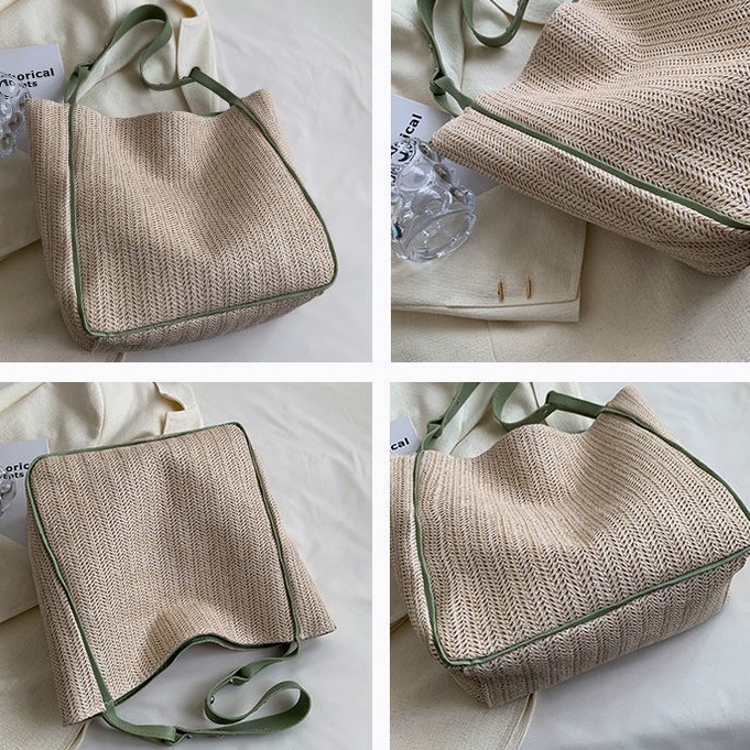 Túi cói tote lớn vintage mùa hè đi chơi biển túi xách nữ đẹp A4