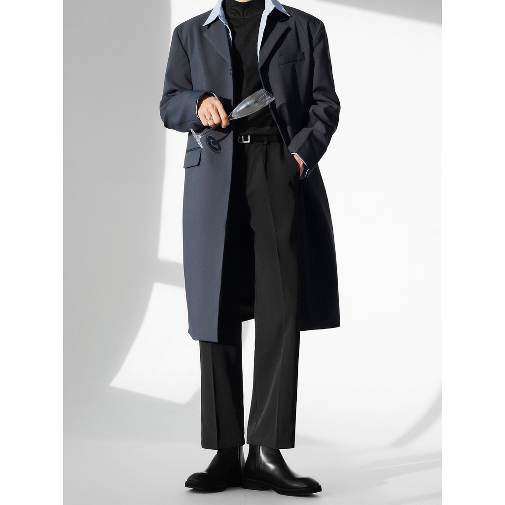 áo khoác dài cổ Vest, form rộng, chất Flannel cao cấp - áo khoác măng tô phong cách Hàn Quốc 2 lớp, Blazer dài