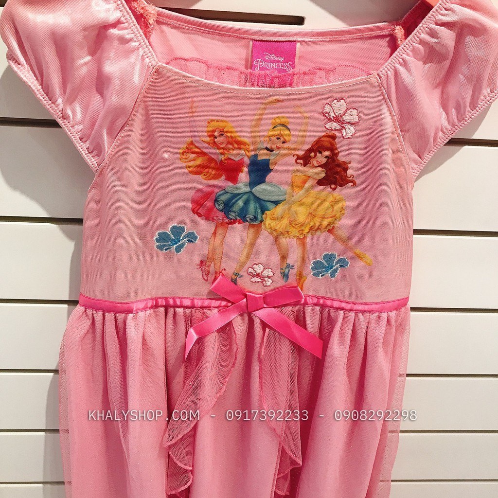 Đầm thun phối lưới trẻ em hình công chúa Princess, công chúa Sofia, Mèo Kitty size S cho bé gái 5 tuổi (Disney)