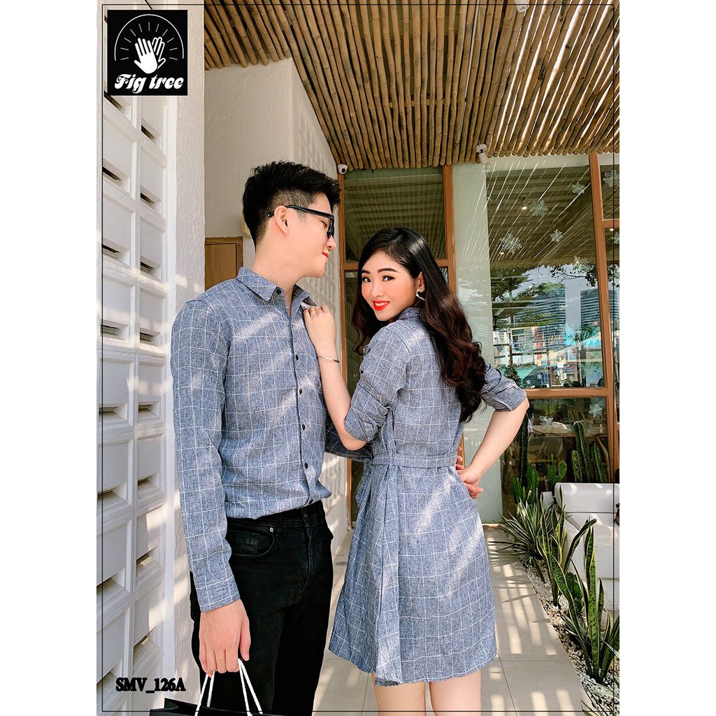 SET SƠ MI VÁY CẶP FIGTREE KẺ CARO MÀU XÁM (MS:126A)
