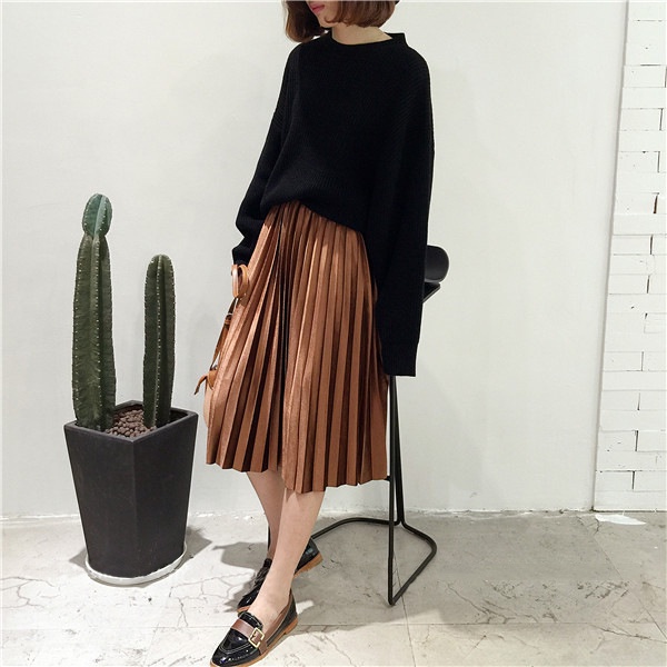 Chân váy nhung TODOBLACK xếp ly lưng cao thời trang thu đông