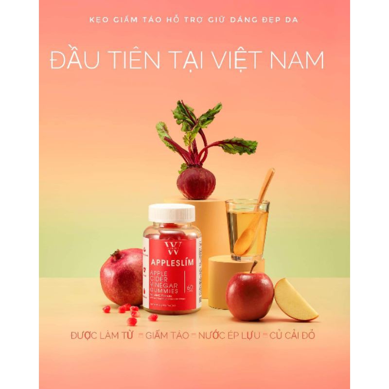 🌿[Tặng set mini Gội Xả] APPLESLIM 🍎 KẸO GIẤM TÁO HỖ TRỢ GIẢM CÂN, GIỮ DÁNG, ĐẸP DA🌿