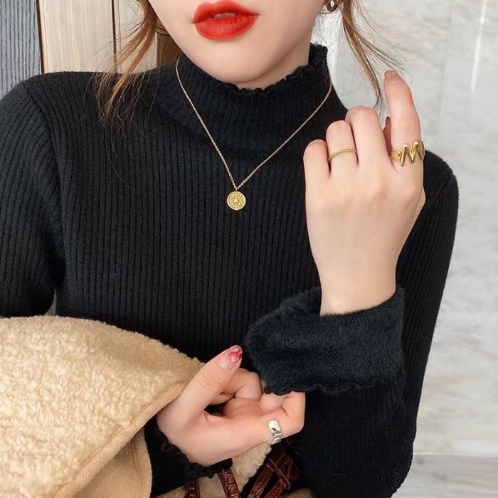 Áo Sweater Dệt Kim Tay Dài Cổ Lọ Lót Nhung Giữ Ấm Thời Trang Mùa Đông Cho Phái Nữ