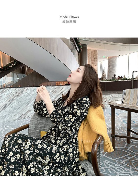 Đầm lụa cổ chữ v chiết eo họa tiết hoa trẻ trung xinh xắn | BigBuy360 - bigbuy360.vn