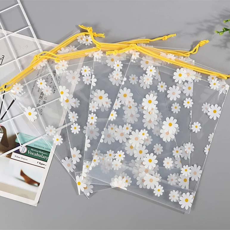 Túi dây rút đựng tất/ đồ lót in họa tiết hoa cúc/ mèo/ xương rồng đáng yêu tiện dụng