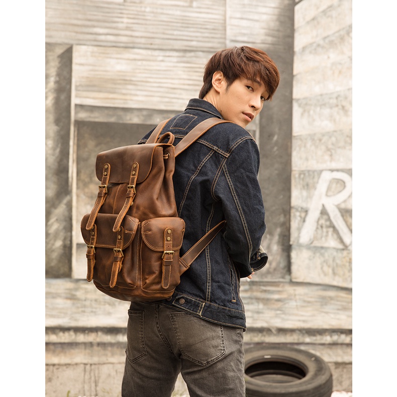 Balo Da Bò THẬT Balo đi phượt du lịch văn phòng cao cấp bảo hành 5 năm về da BL09 - Blackleather