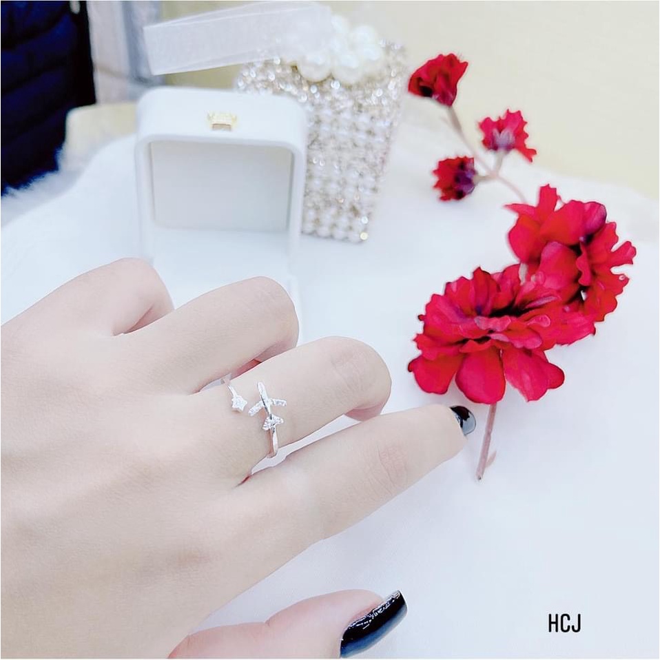 Nhẫn nữ máy bay đính đá chuẩn bạc ta nhỏ xinh - Kho sỉ bạc Nhất Linh
