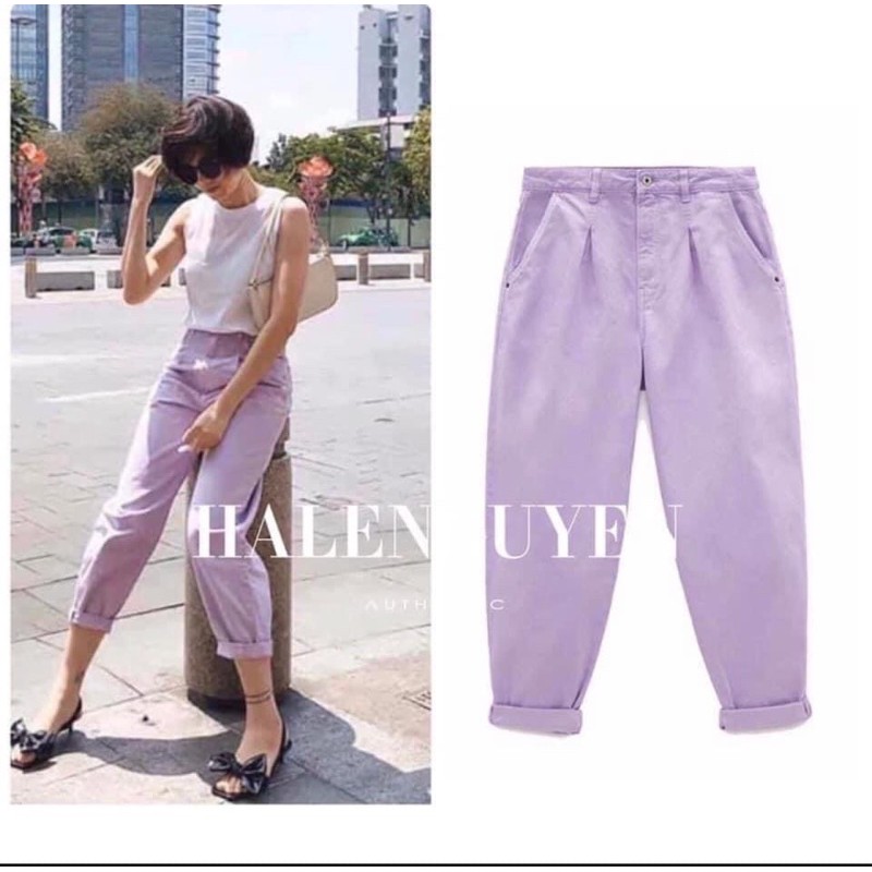 Quần Zara auth newtag, quần baggi jean tím size 38