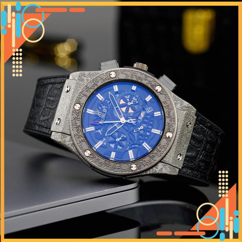 Đồng hồ nam Hublot mặt tròn -42mm lộ máy cao cấp dây da chống nước DH207  shop105