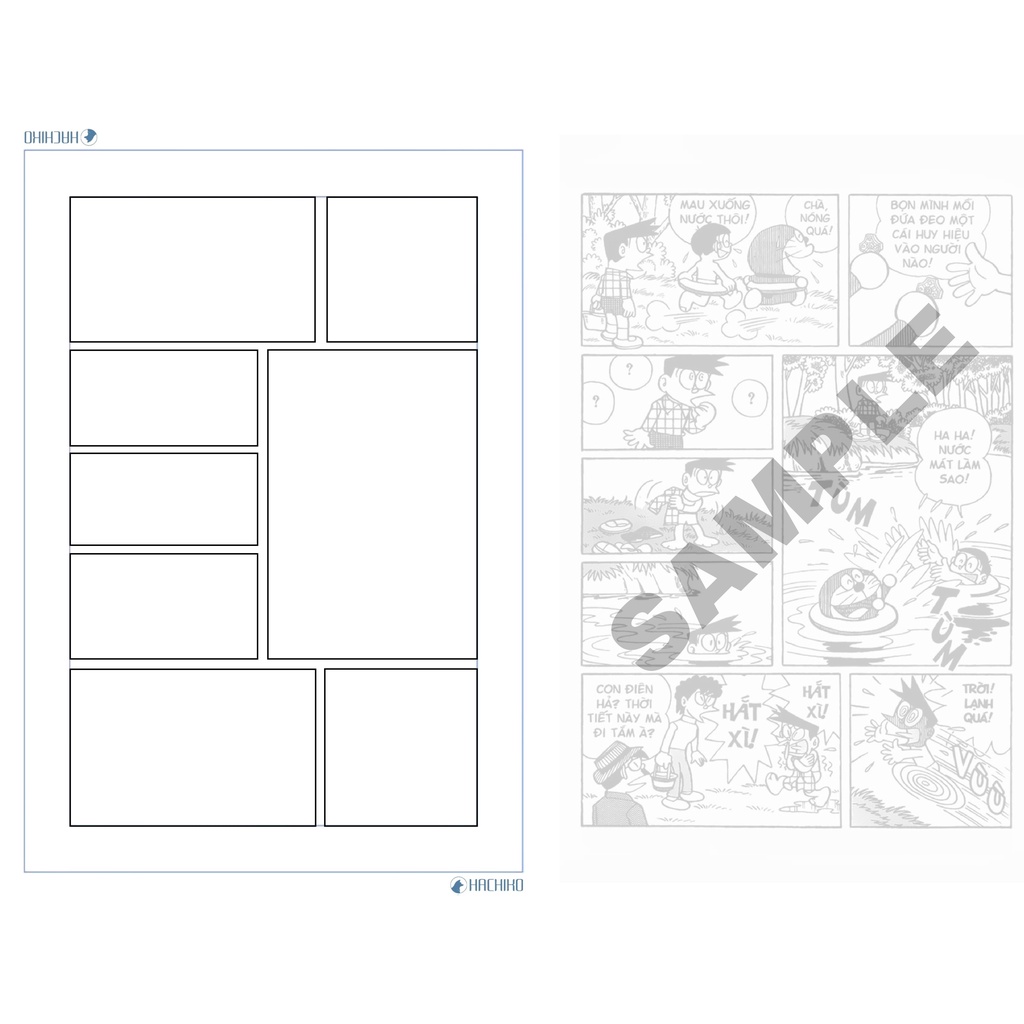 - Giấy vẽ truyện tranh sẵn khung - XẤP 5 TỜ - HACHIKO Manga Template FUJIKO.F.FUJIO