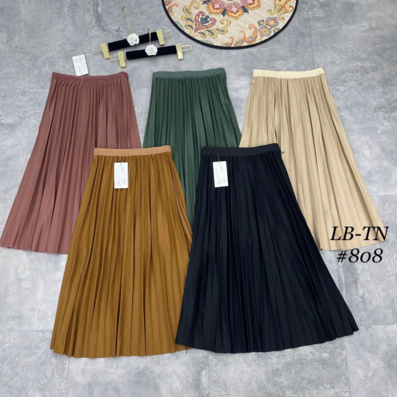 Chân váy dập li dáng dài ánh nhũ hàng QC