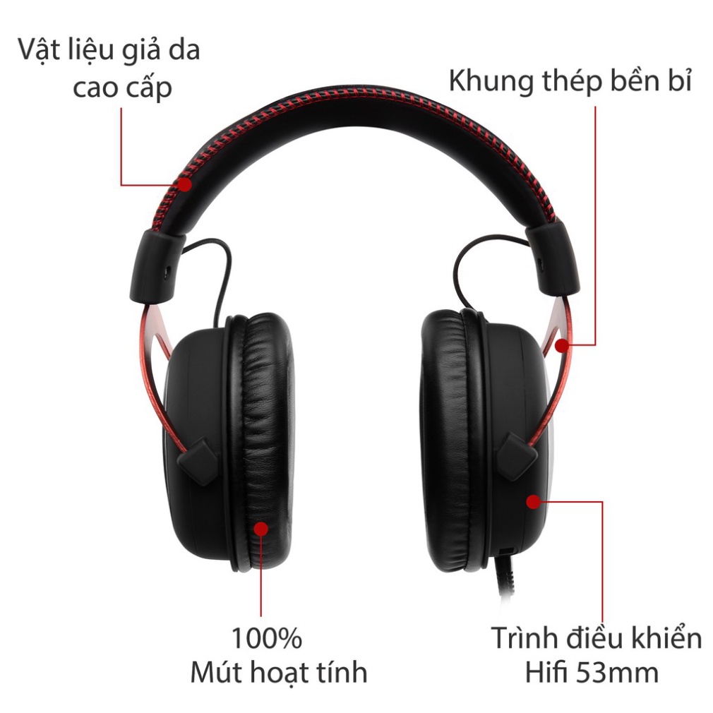 Tai nghe gaming HyperX Cloud II - Gun Metal/Red (kết nối USB &amp; 3.5 inch) - Hàng Chính Hãng