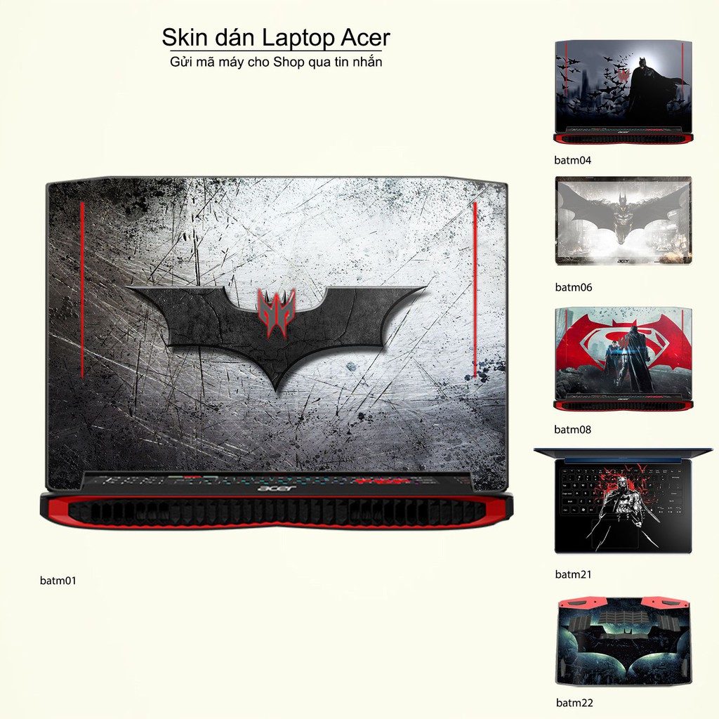 Skin dán Laptop Acer in hình Người dơi (inbox mã máy cho Shop)