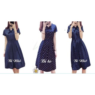 Đầm xòe cổ nơ chấm bi CC27 cao cấp