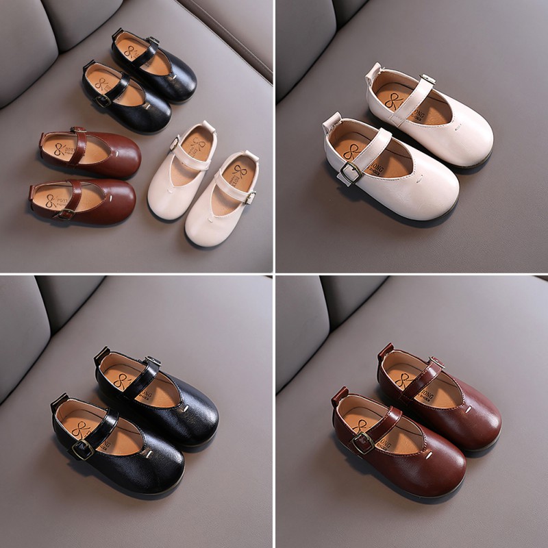 Giày búp bê đế mềm bằng da chống trượt cho bé