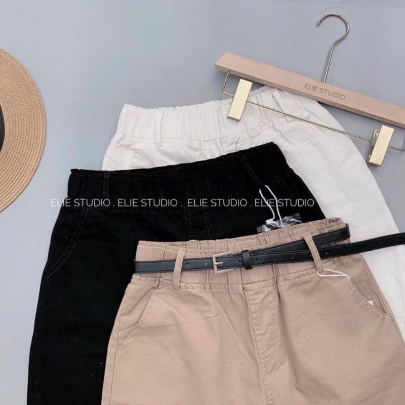 [AN MỘC] Quần short ống rộng lưng chun vải thô kaki cho nữ