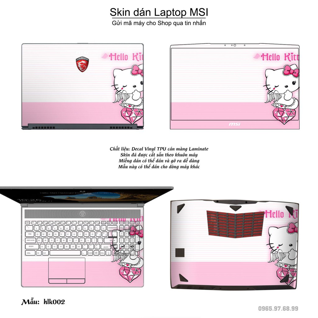 Skin dán Laptop MSI in hình Hello Kitty (inbox mã máy cho Shop)