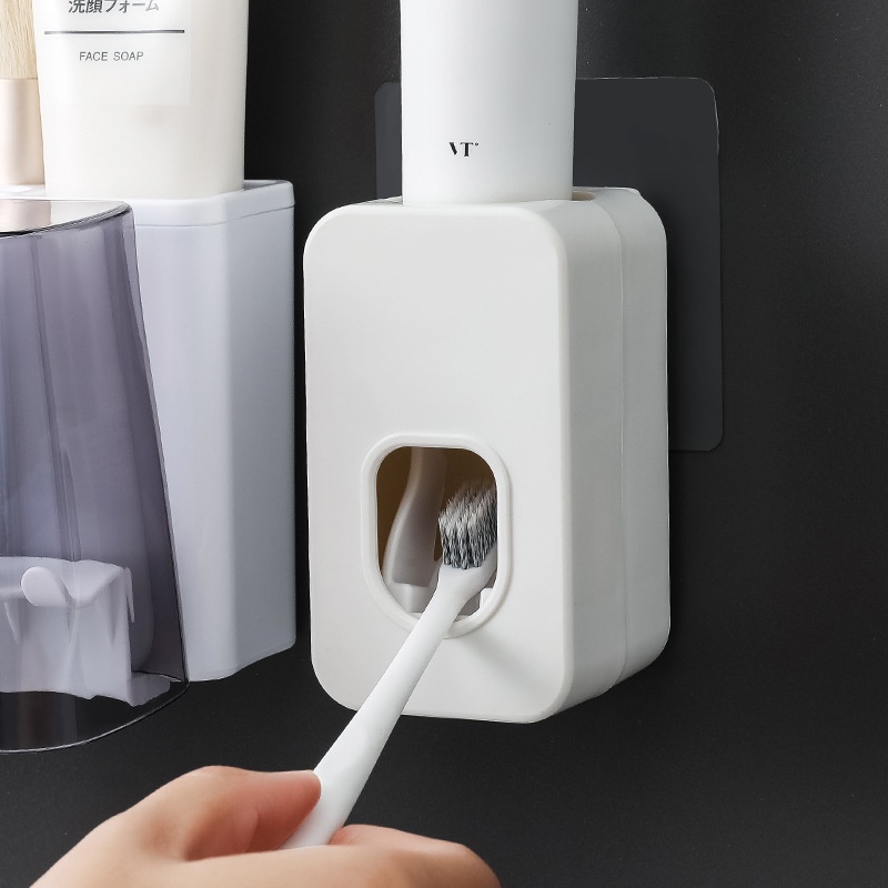 Giá Đỡ Bàn Chải Đánh Răng/ Kem Đánh Răng Gắn Tường Hình Tròn Trong Suốt Đa Năng Không Đục Lỗ Tiện Dụng