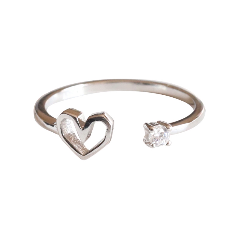 Nhẫn Mạ Bạc 925 Đính Đá Zircon Hình Trái Tim