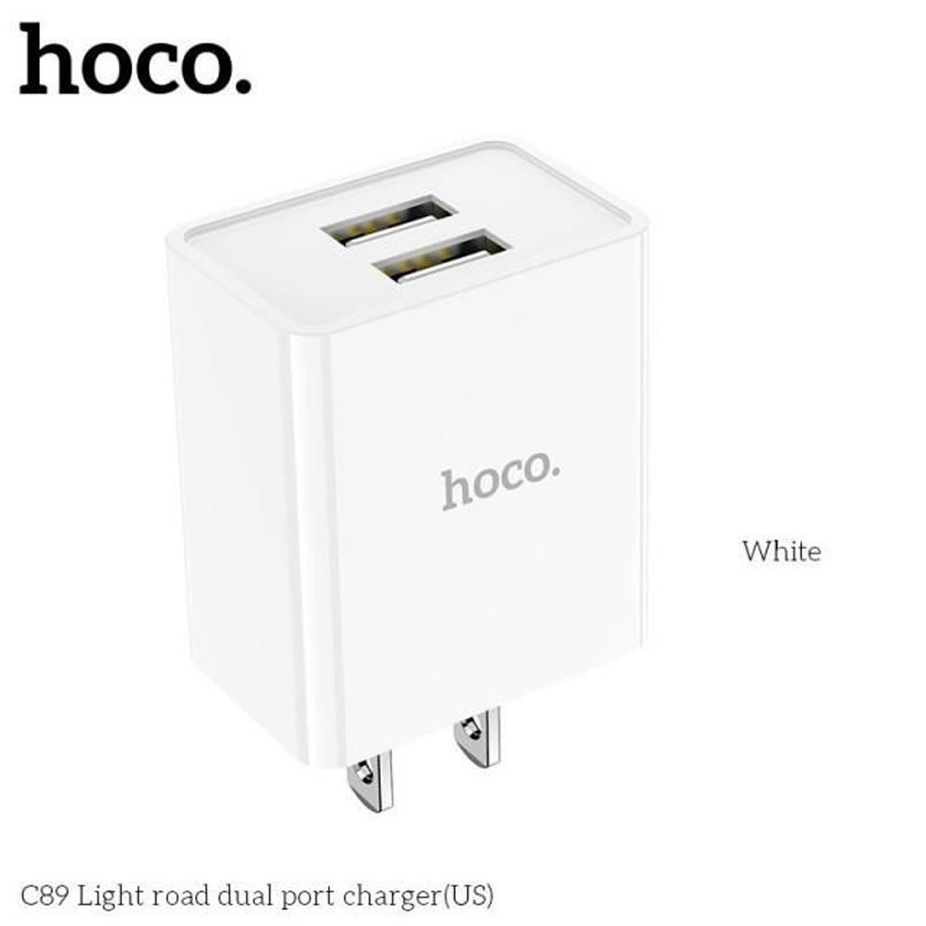 Củ sạc Hoco C89 2 cổng USB, sạc nhanh 2.1A Max, thích hợp với nhiều dòng điện thoại, chân cắm tiêu chuẩn US