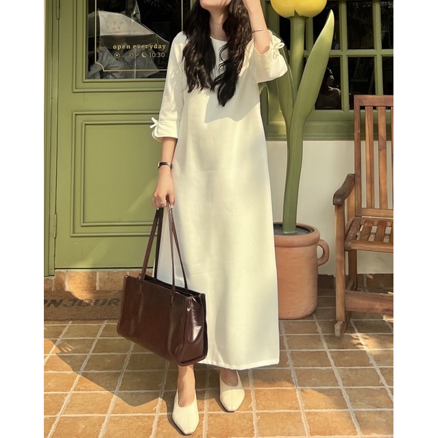 Nimi - Đầm trắng tweed Maxi sleeve dress