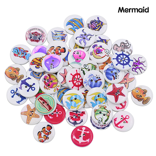 MM 50x Anchor Rudder Tropical Fish Wooden Buttons Round Craft DIY Scrapbook Sewing