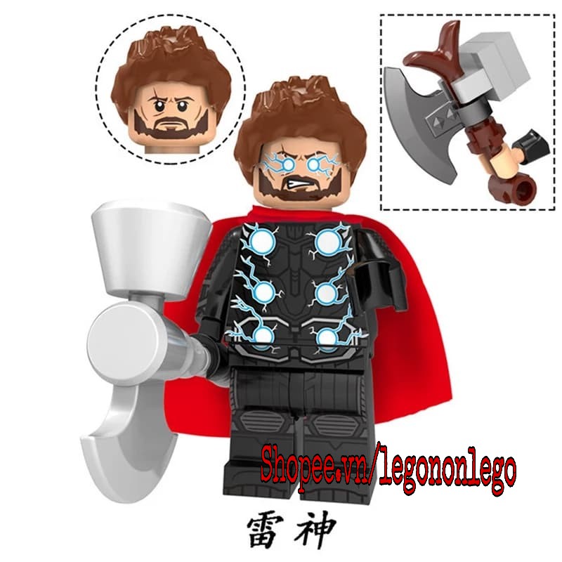 Minifigure Lego Marvel siêu anh hùng Thần sấm Thor kèm 2 Rìu Storm Breaker KT1025 XP182