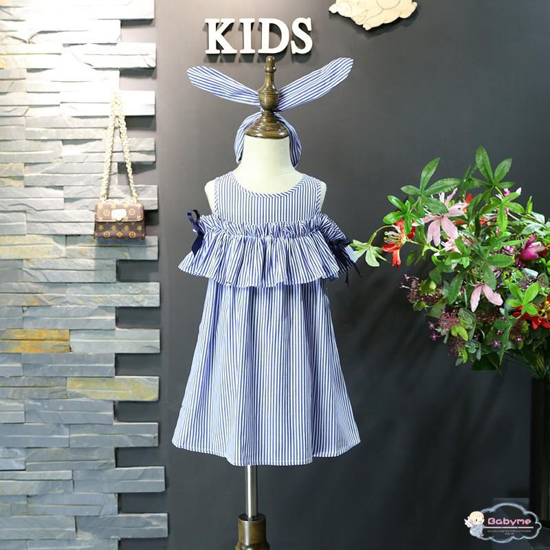 Đầm xòe hở vai phối bèo đính nơ xinh xắn cho bé gái
