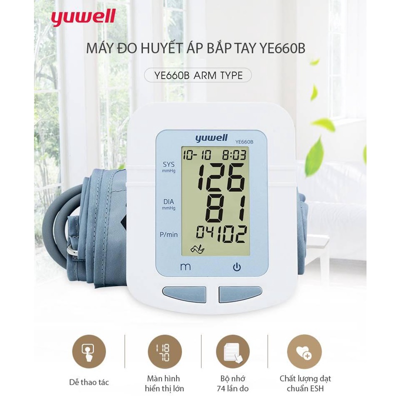 ✅ YUWELL YE660B - Máy Đo Huyết Áp YUWELL Bắp Tay YE660B