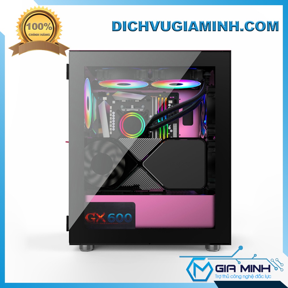 Vỏ thùng máy tính VITRA THEMIS N5 PINK GLASS kính cường lực kèm quạt Rainbow RGB hỗ trợ Mainboard Micro ATX