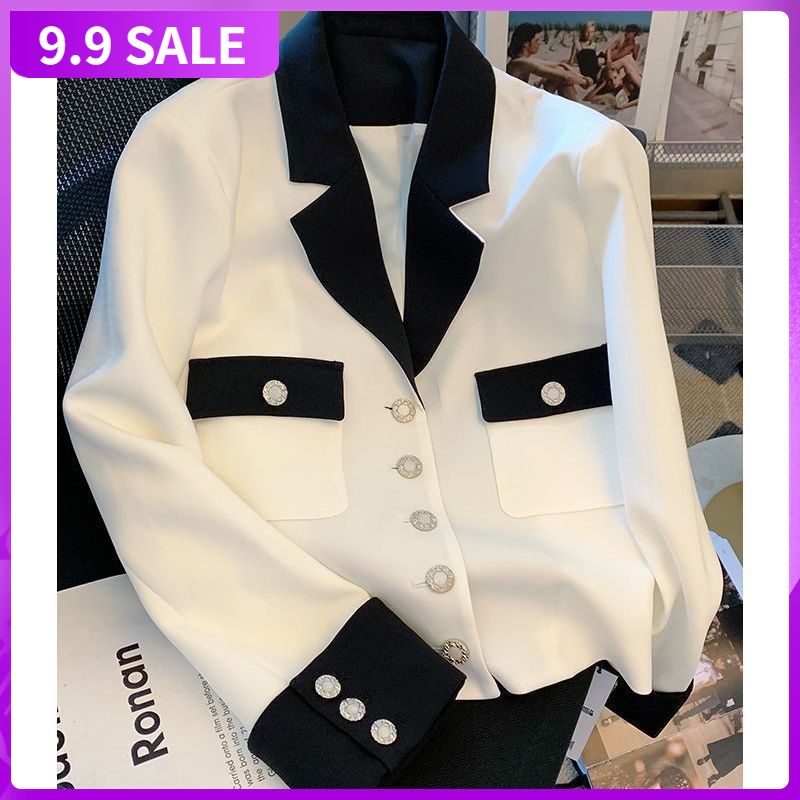 Áo khoác vest tay dài phối màu phong cách thu 2022 cao cấp cho nữ