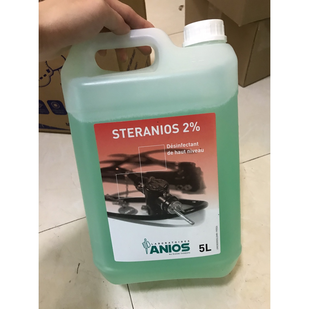 Dung dịch sát khuẩn Steranios 2% can 5L, ngâm khử sát khuẩn dụng cụ, Chính hãng khử trùng mức độ cao.