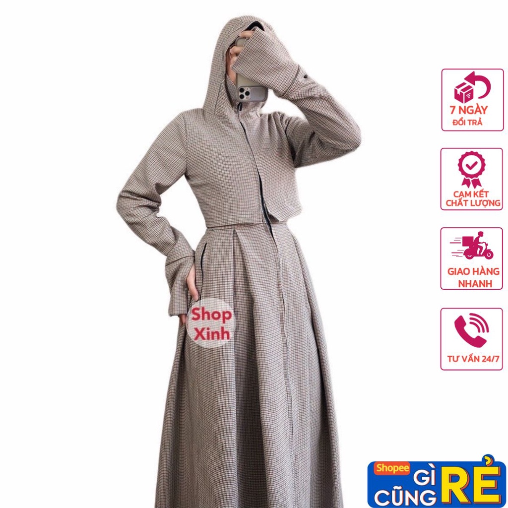 Váy Chống Nắng Umi Xẻ Tà Kẻ Sọc Caro, Váy Chóng Nắng Umi Xẻ Tà Dáng Hot Có Xỏ Ngón