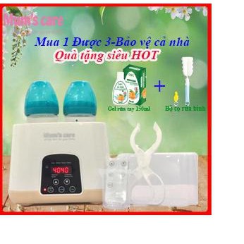 Combo Máy Hâm sữa Và Tiệt trùng bằng hơi nước 7 chức năng MUM’S CARE + Gel rửa tay DBC 150ml và bộ cọ rửa bình